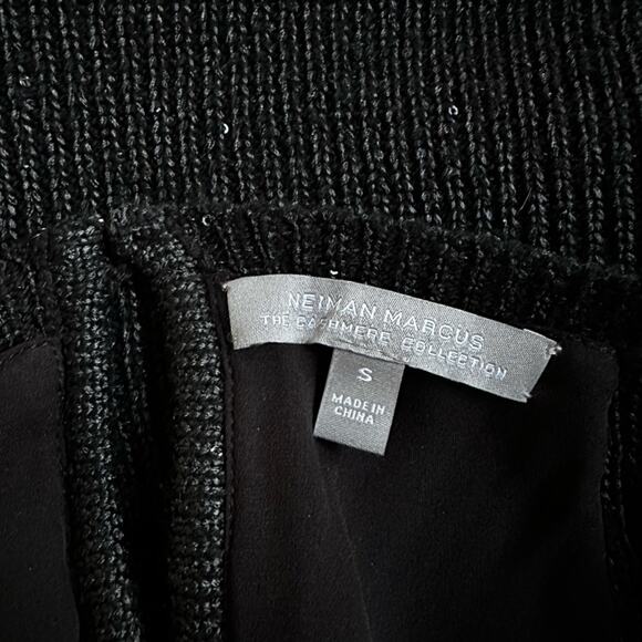 Neiman Marcus 100% Cashmere Black Sparkle Sweater Silk Liner Peekaboo 3/4 Sleeve - Picture 9 of 10